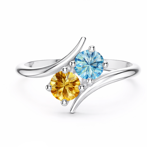 Two Hearts Birthstone Ring