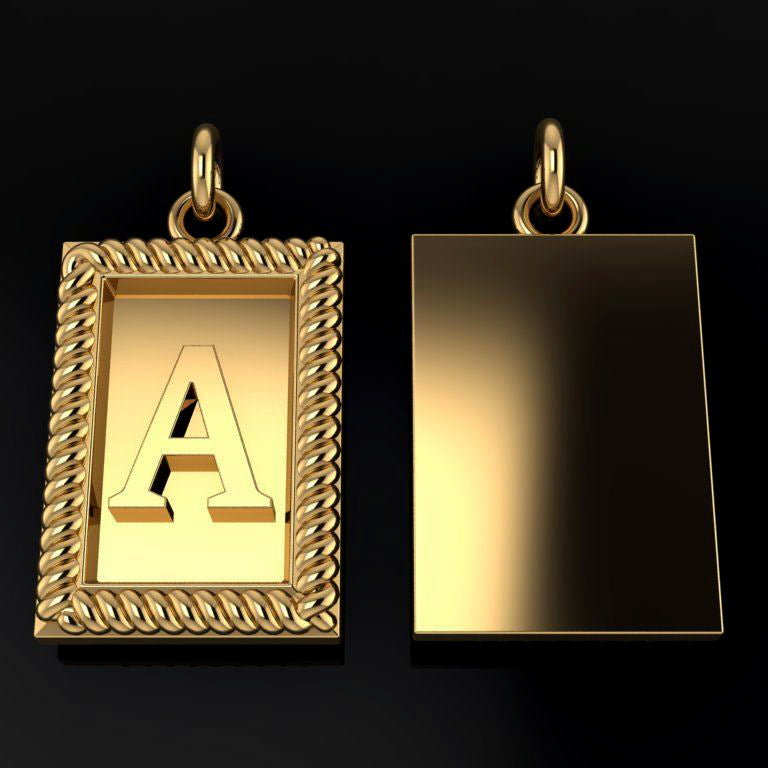Gold pendant with letter 'A' on a black background