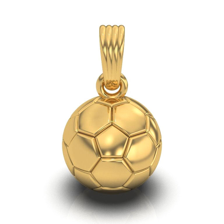 Gold soccer necklace pendant, by QJ Jewelry, on a white background