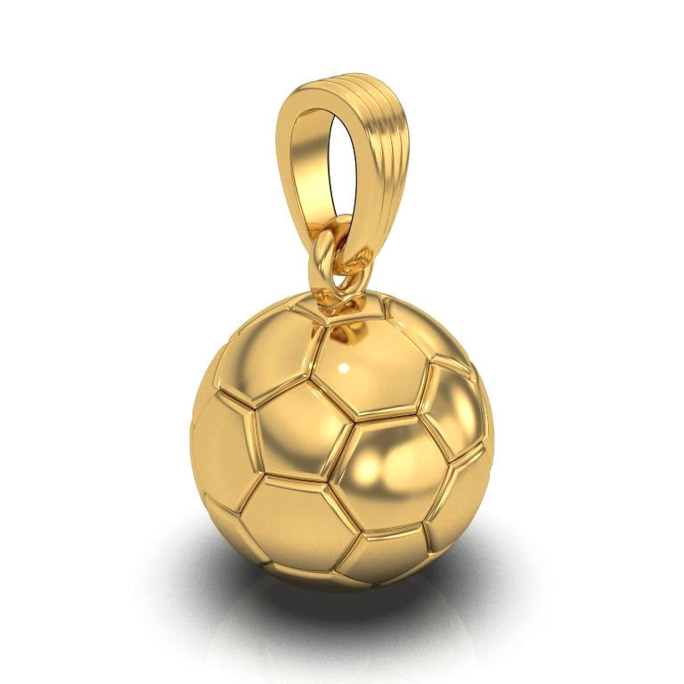 Gold soccer necklace pendant, by QJ Jewelry, on a white background