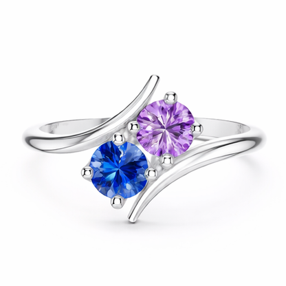 Two Hearts Birthstone Ring