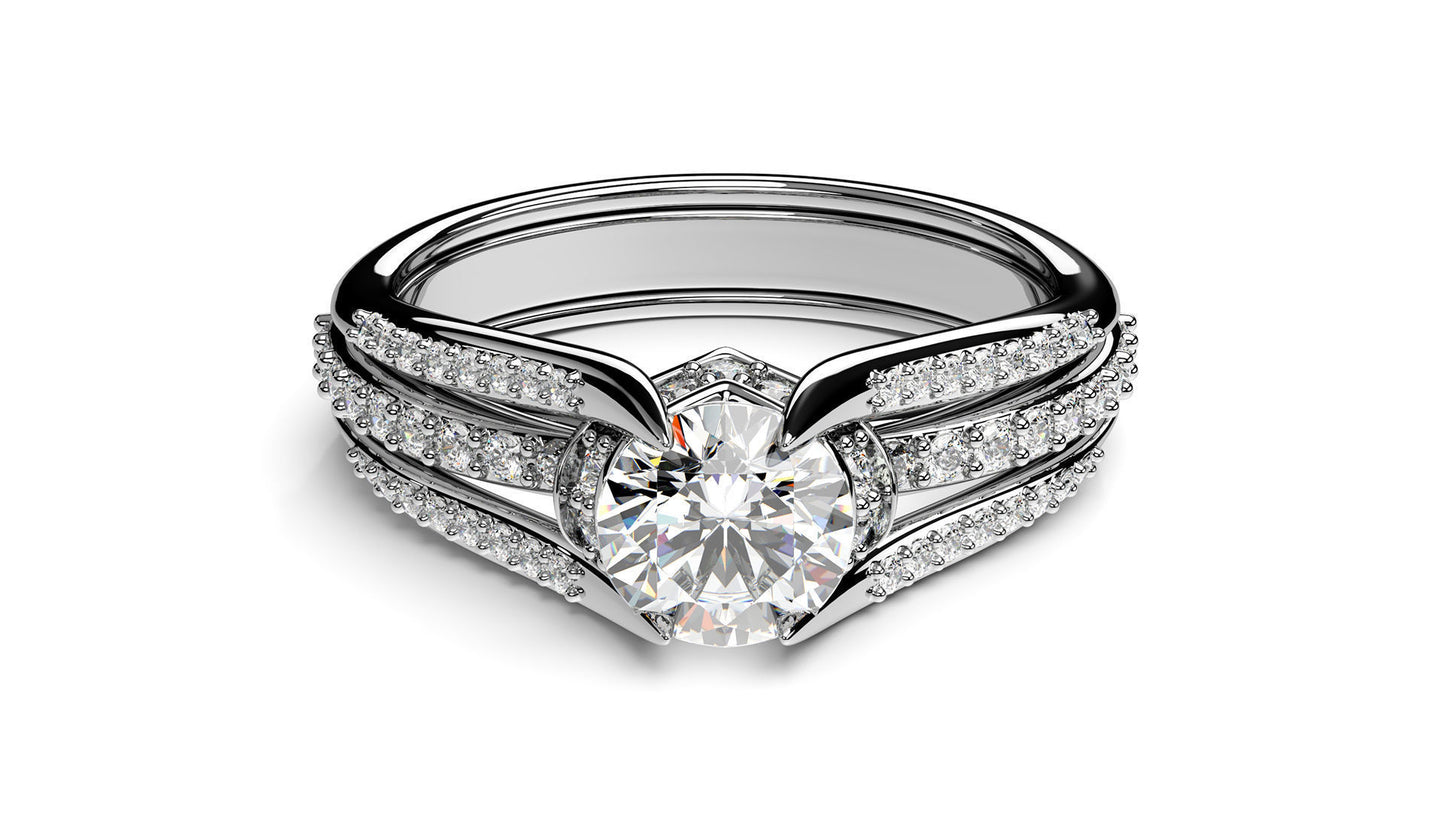 Triple Row Diamond Engagement Ring
