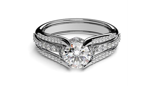 Triple Row Diamond Engagement Ring