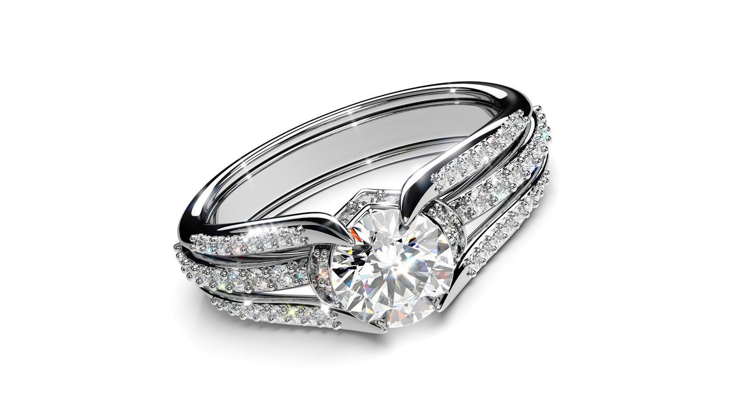Triple Row Diamond Engagement Ring
