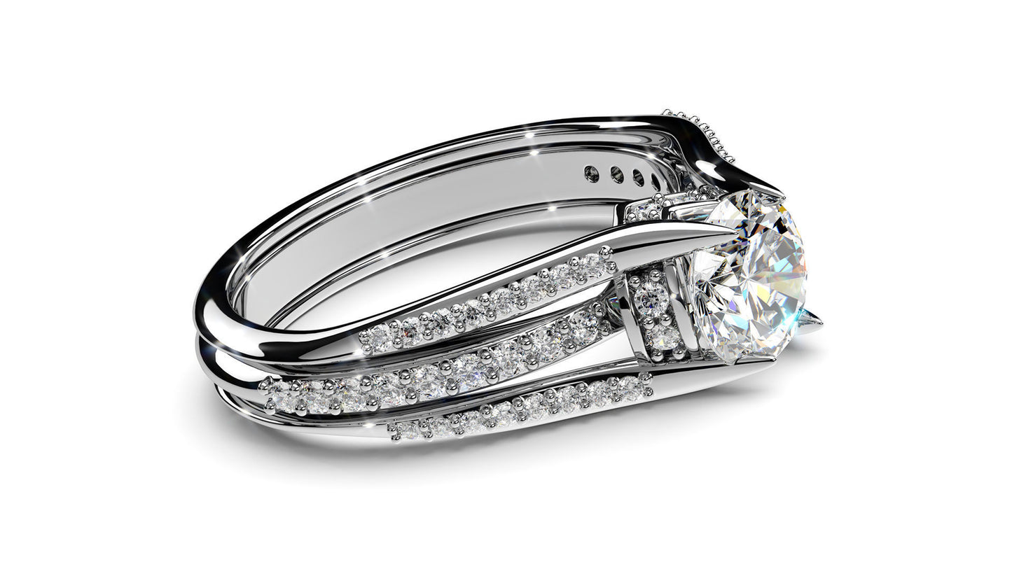 Triple Row Diamond Engagement Ring