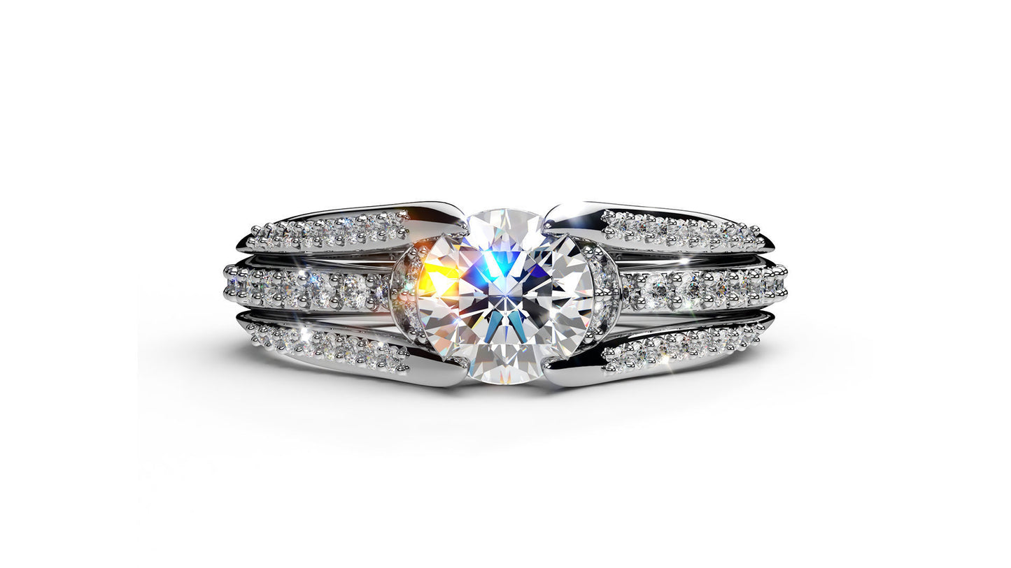 Triple Row Diamond Engagement Ring
