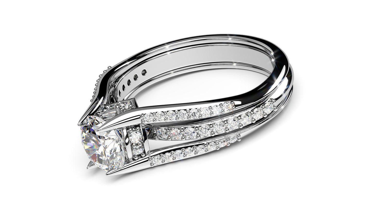 Triple Row Diamond Engagement Ring
