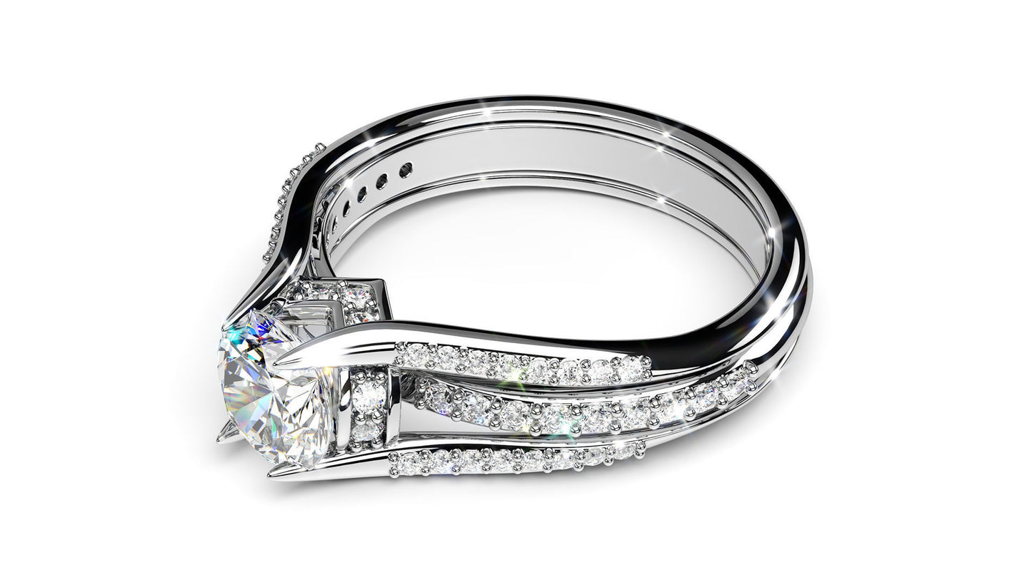 Triple Row Diamond Engagement Ring