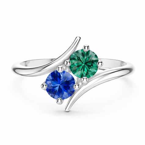 Two Hearts Birthstone Ring