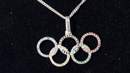 Olympic Pendant Necklace with Colored CZs & Rope Chain