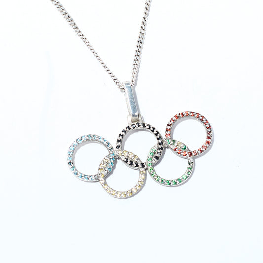 Olympic Pendant Necklace with Colored CZs & Rope Chain