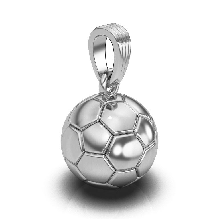 Silver soccer necklace pendant, by QJ Jewelry, on a white background